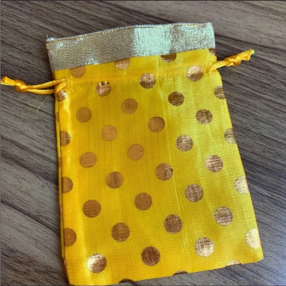 Lot of 10 Bright yellow & gold polka dot gift bags party favors Bollywood bag